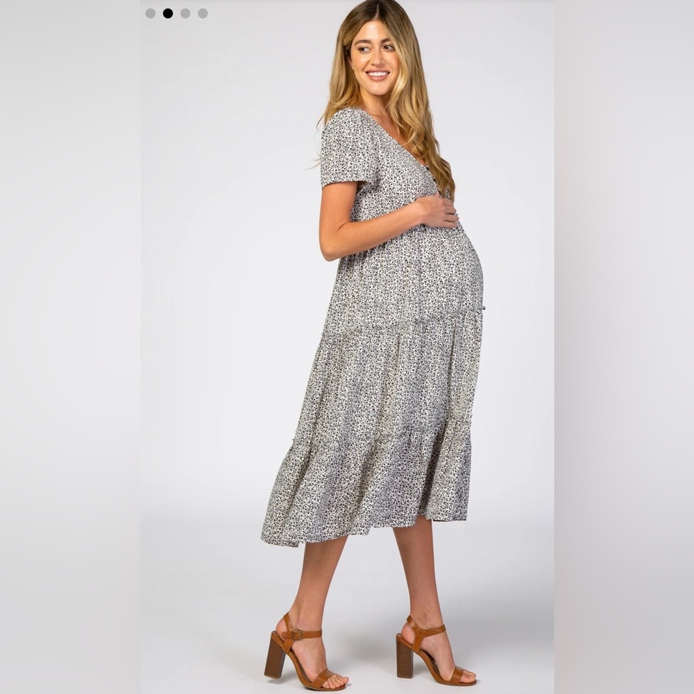 PinkBlush (Jodifl) White Black Floral Chiffon Ruffle Hem Midi Dress M